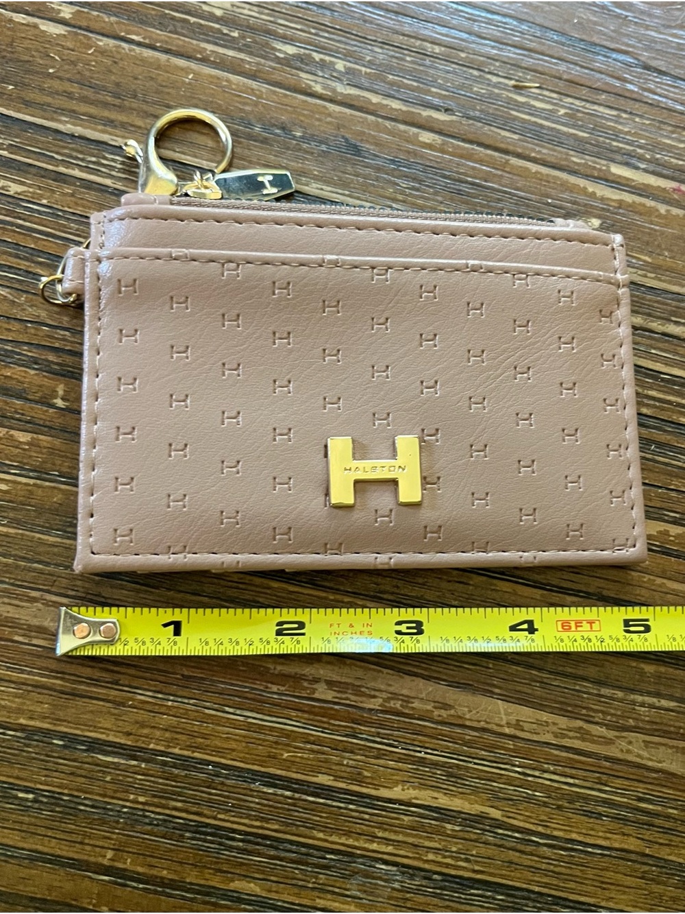 Halston Heritage Blush Pink Embossed Leather Card Holder with Gold Keyring